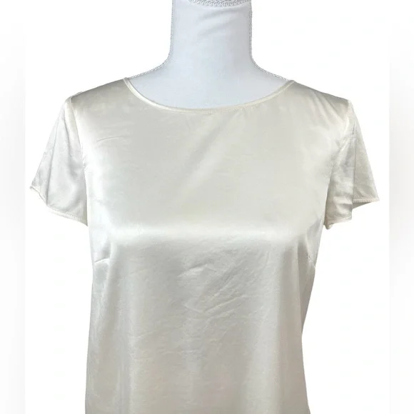 Armani Collezioni Silk Satin Stretch Ivory Short Sleeve Blouse sz 40 Classy - Picture 9 of 13